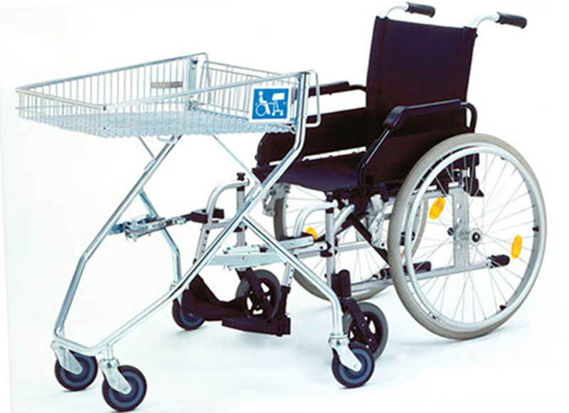 Тележка в супермаркете для людей в инвалидной коляске